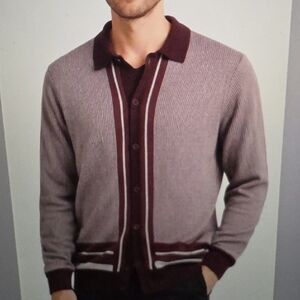 REPORT COLLECTION Mens Burgundy Cashmere Touch Cardigan Size XL